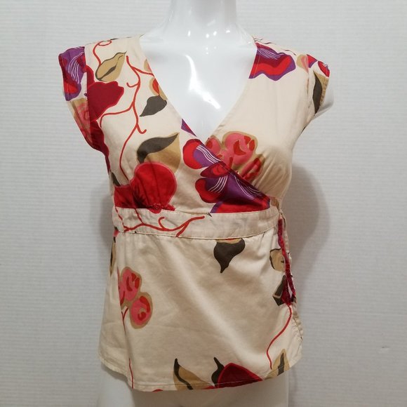 GAP top Small floral pattern wrap front tie side surplice v-neck Y2K VINTAGE - Picture 1 of 13